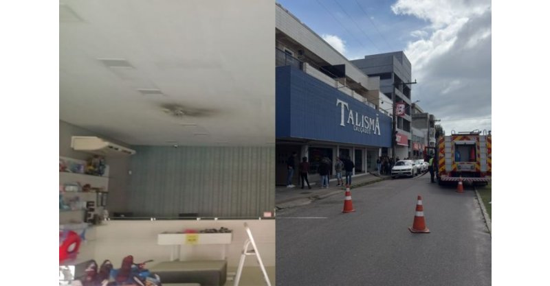 Curto em luminária provoca princípio de incêndio em loja de Imbituba