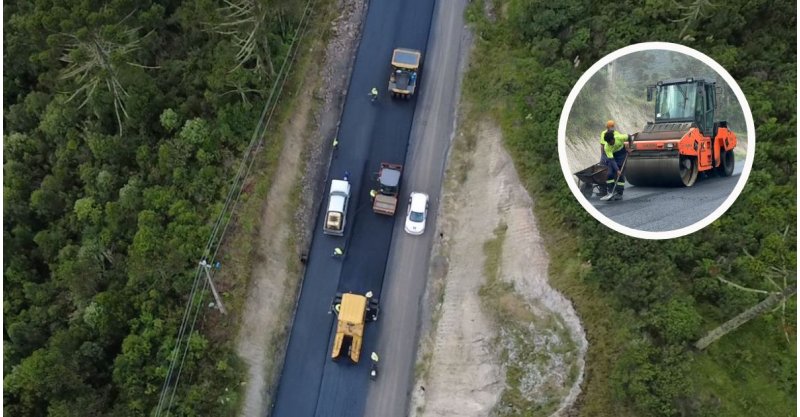 Obra aguardada há mais de meio século em serra de SC chega a 60% e começa a ganhar asfalto