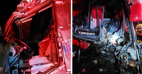 Acidente entre ônibus de turismo e carreta deixa cerca de 18 feridos na divisa entre RS e SC