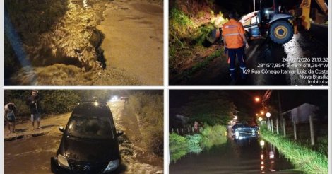 Chuva deixa desalojados em Imbituba e provoca quedas de barreira em Imaruí