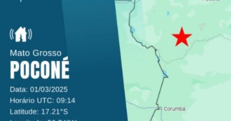 Cidade do Mato Grosso registra terremoto de magnitude 4.5