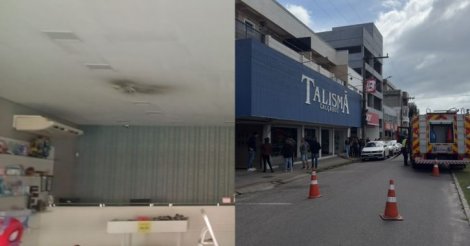 Curto em luminária provoca princípio de incêndio em loja de Imbituba