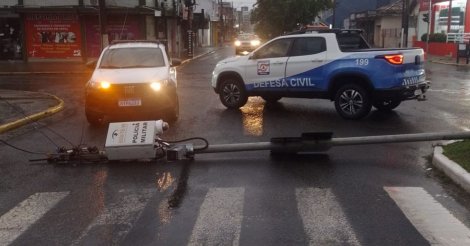 Imbituba / Fortes ventos derrubam placa e poste de monitoramento no município