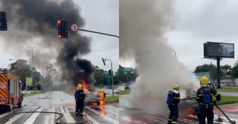 Incêndio assusta motoristas na Beira-Mar Norte, em Florianópolis