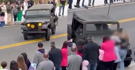 Jipe desgovernado atropela público na calçada em desfile de 7 de Setembro em SC
