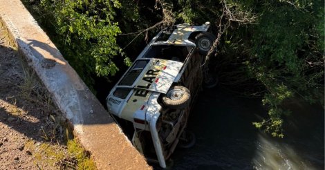 Pânico em SC: kombi escolar com crianças e gestante capota e cai em rio