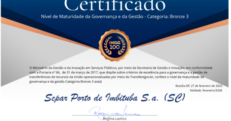 Porto de Imbituba conquista certificação de maturidade em Governança e Gestão do Governo Federal