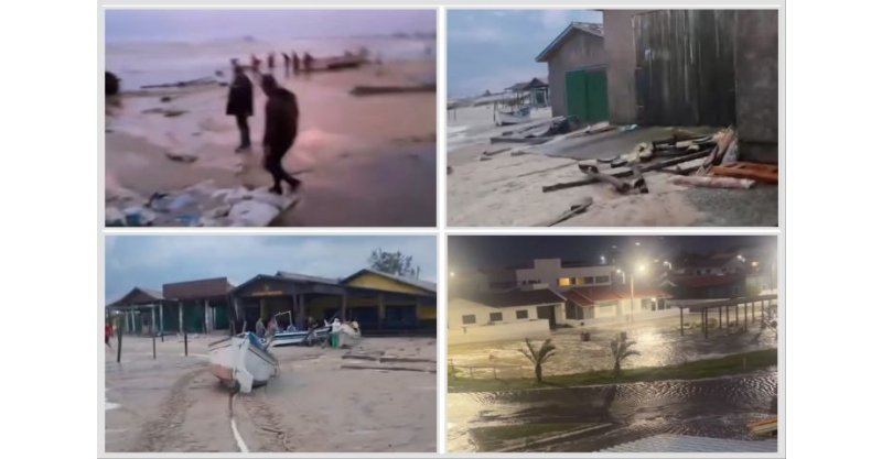 Tsunami meteorológico atinge Praia do Cardoso e mar invade ruas em Jaguaruna